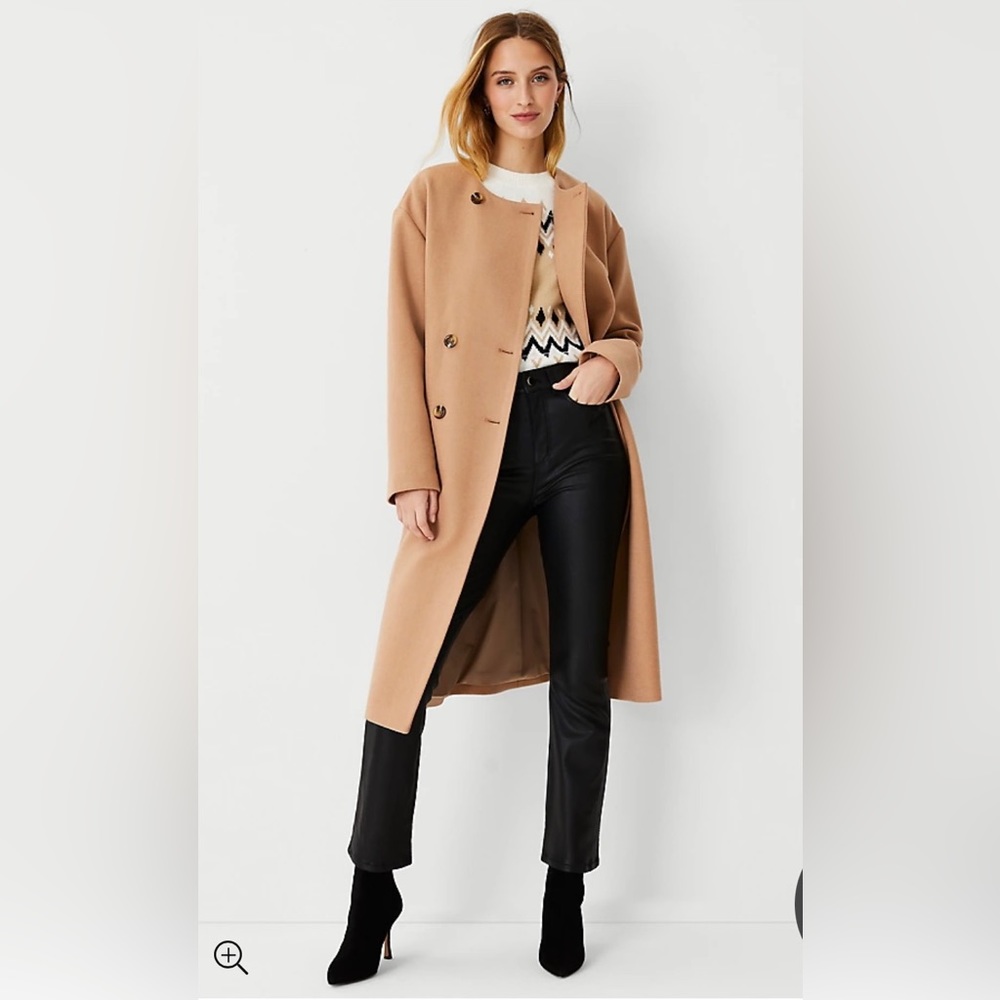 Wool Blend Crew Neck Coat